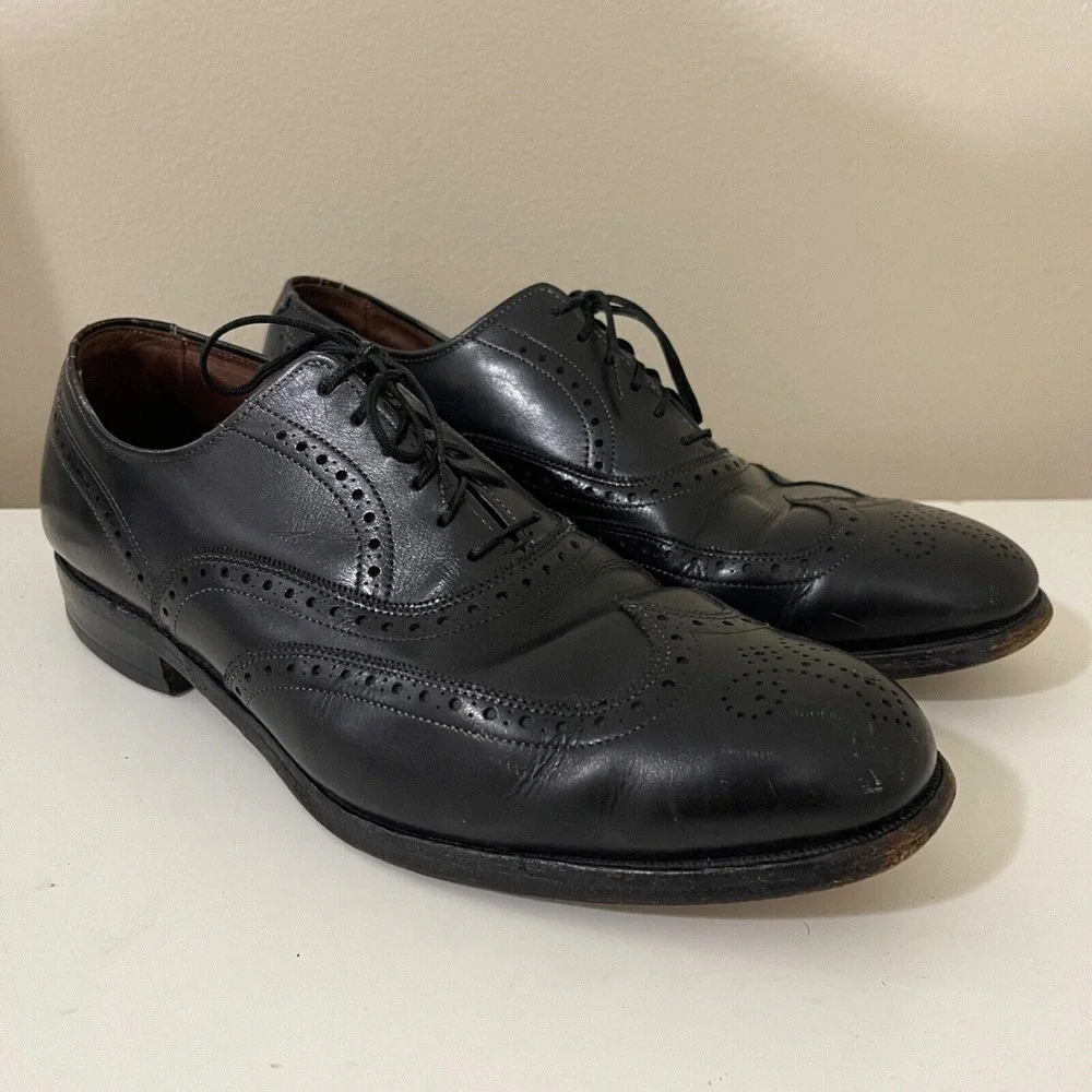 Allen Edmonds Mens Chester 9.5 D Black Leather Wingtip Oxfords Brogue Shoes USA‎